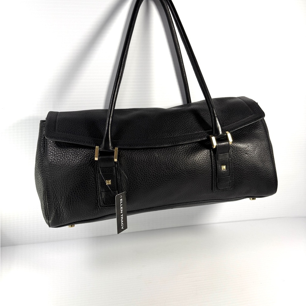 Ellen Tracy Black Leather Bag with Gold Detail